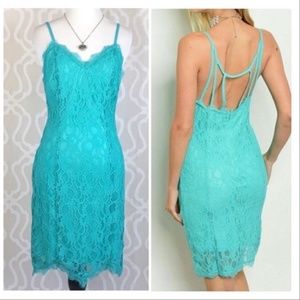 Soieblu Teal Lace Slip Dress